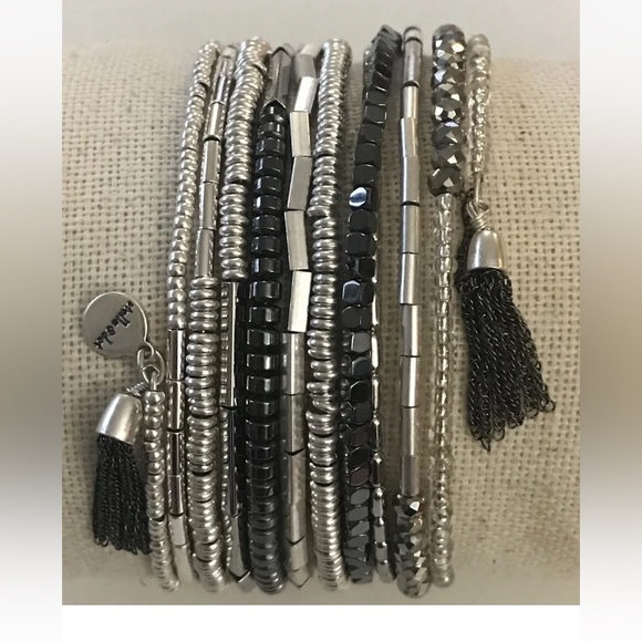 Stella & Dot Celine Wrap Bracelet Silver Beaded - Picture 8 of 9